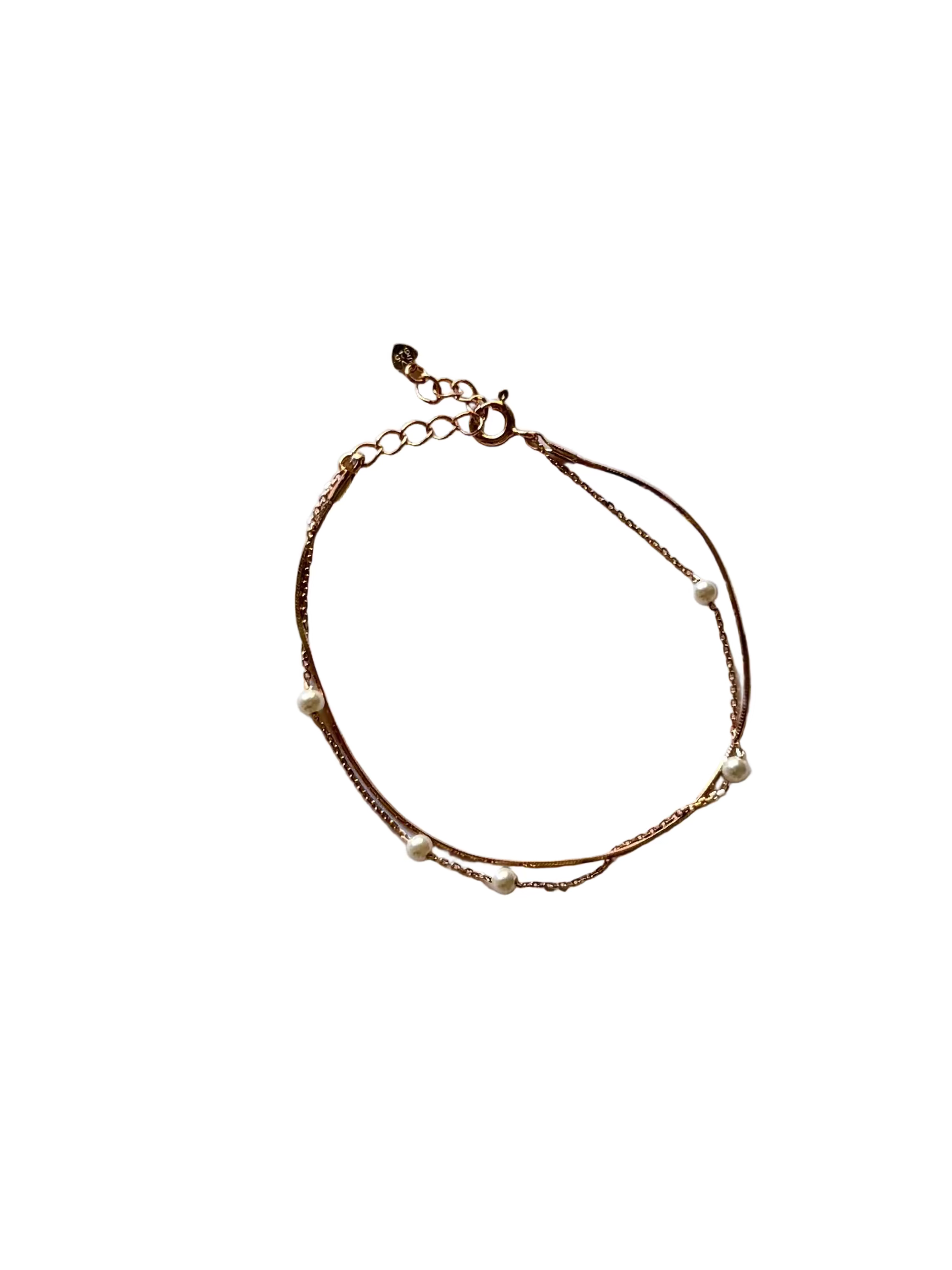 Korean double layer 5 bead bracelet rose gold plated 925 silver 16cm chain seed bead bracelet Vera Muse