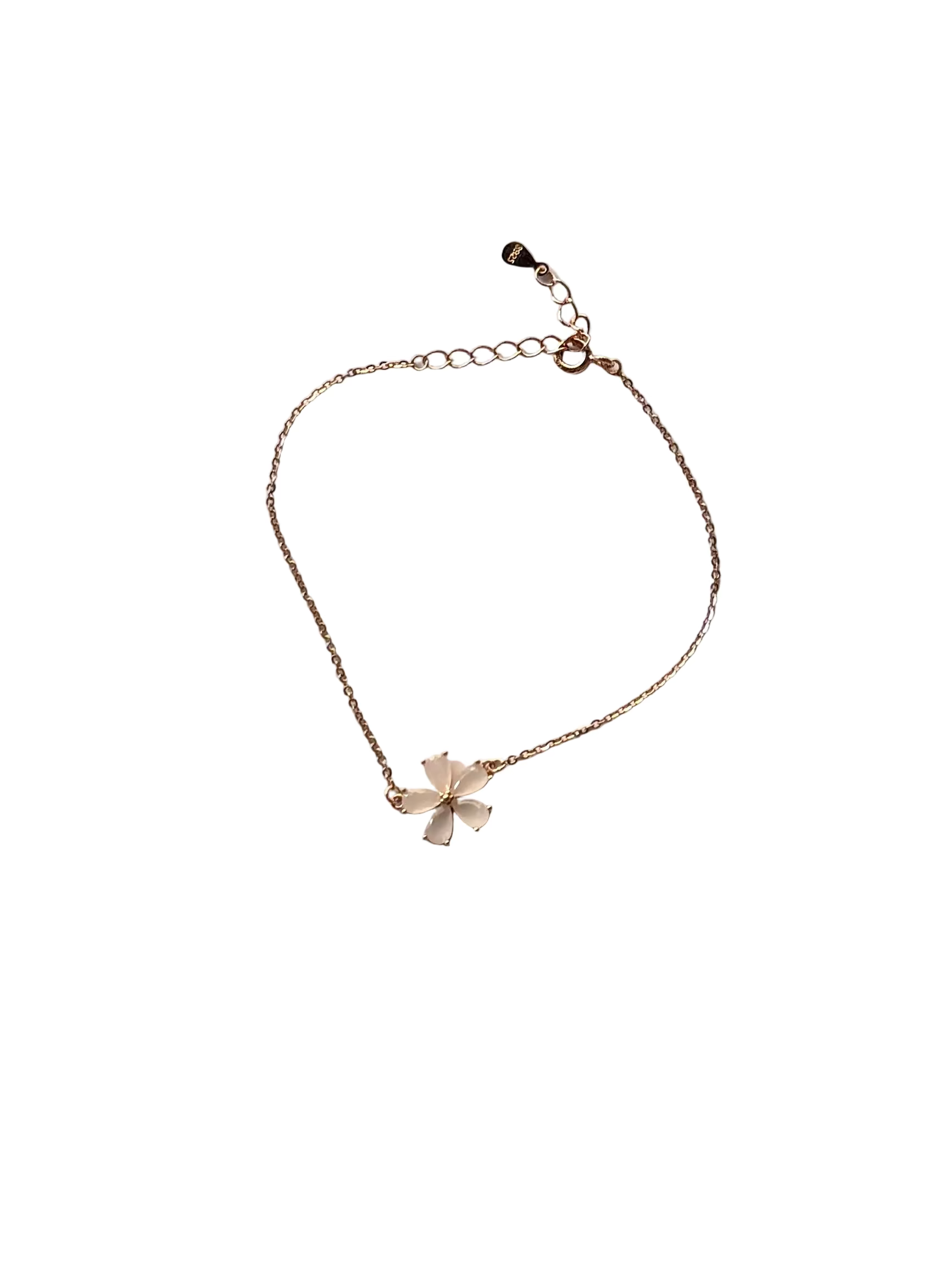 Korean floral bracelet rose gold plated 925 silver 20cm chain flower pendant 1cm x 1cm fairy jewelry Vera Muse