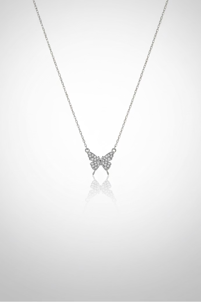Korean full diamond butterfly necklace 925 sterling silver 45cm chain pendant 2cm x 1cm Vera Muse