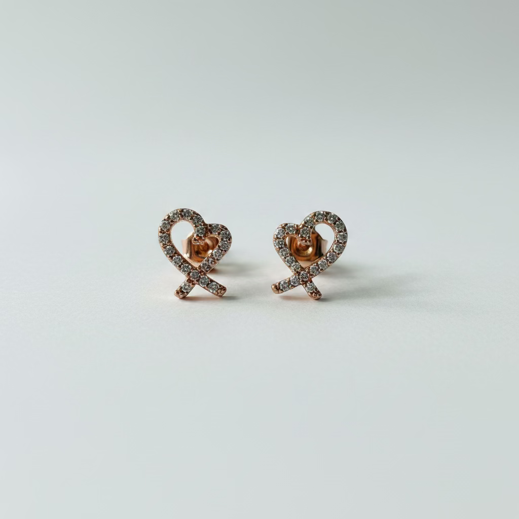 Korean hollow heart stud earrings rose gold plated 925 sterling silver 2cm post butterfly back Vera Muse