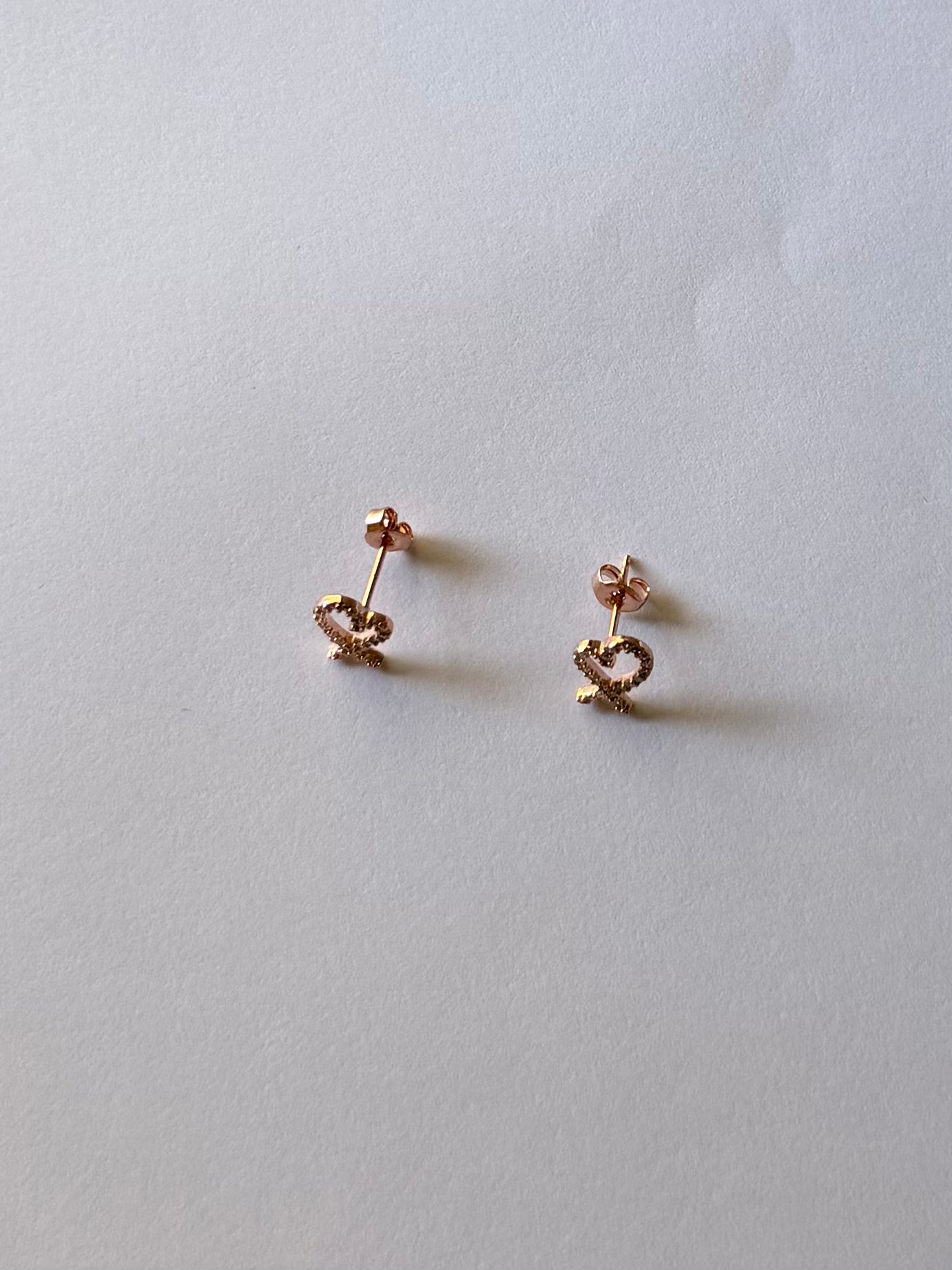 Korean hollow heart stud earrings rose gold plated 925 sterling silver 2cm post butterfly back Vera Muse_02