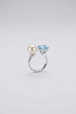 Light Blue Gemstone Pearl Ring 8-9mm