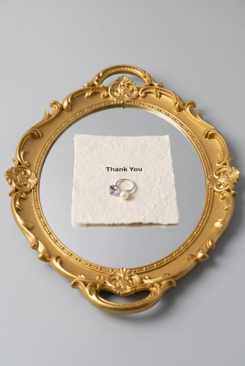 Light Purple Gemstone Pearl Ring 8-9mm
