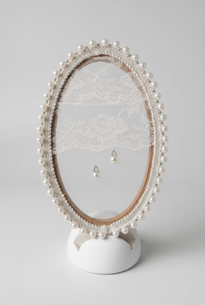 Geometric Diamond-Set Pearl Earrings 6.5-7mm{Pre-order}