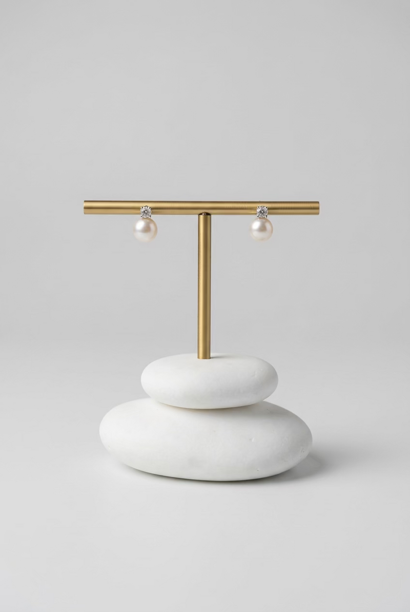 【The Petite Diana】Gem-Quality 7-8mm Akoya-Like Luster Pearl Stud Earrings with Brilliant Diamonds