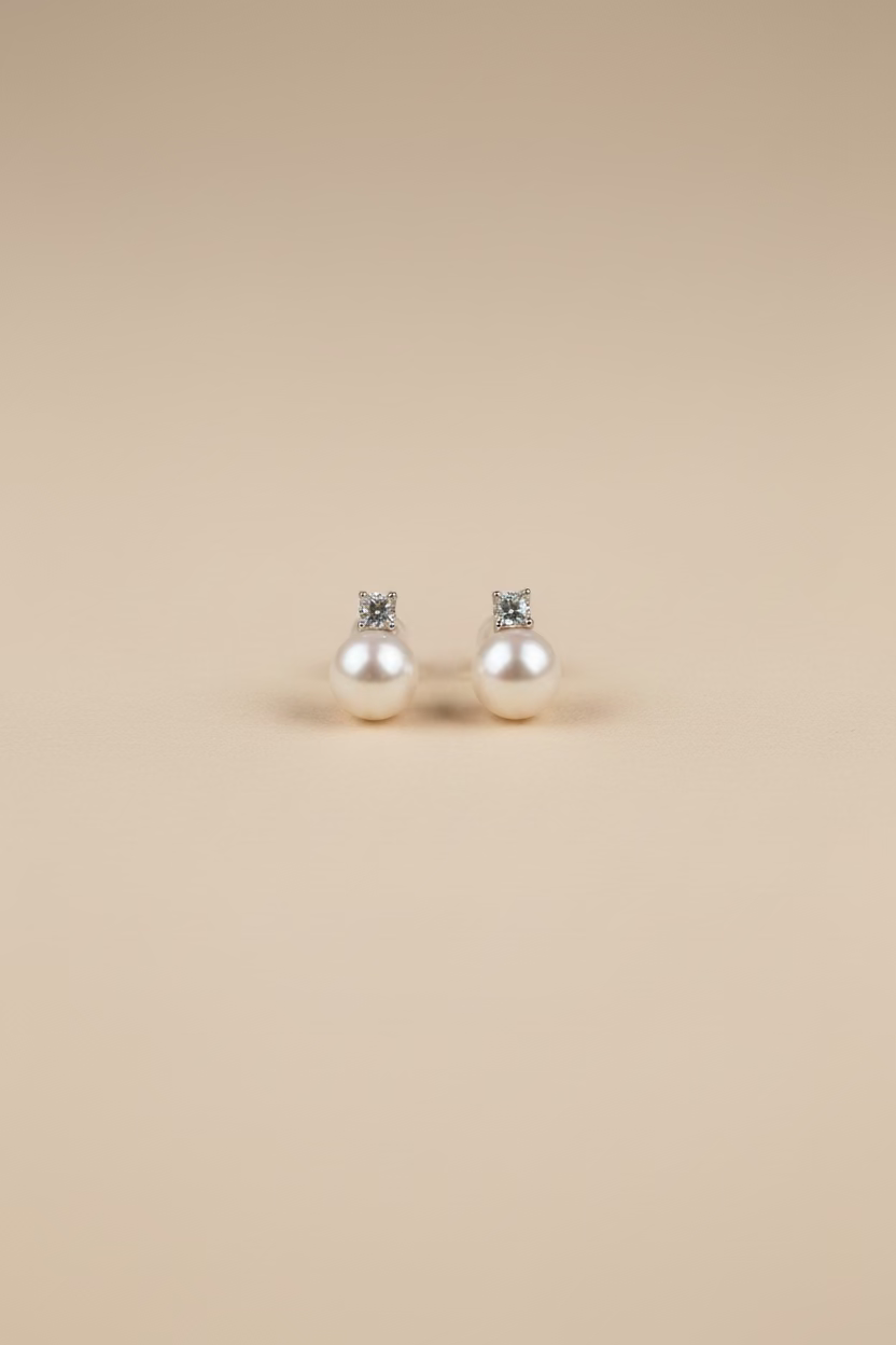 Natural freshwater AK pearl earrings 7-8mm Diana classic style with 925 sterling silver posts high luster round pearl jewelry gift