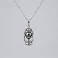 Oil lamp Tahitian pearl pendant 8-9mm black saltwater pearl 925 sterling silver vintage design Vera Muse_01