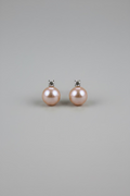 Peach pink pearl stud earrings 9-10mm natural freshwater AK round high luster 925 silver sweet color