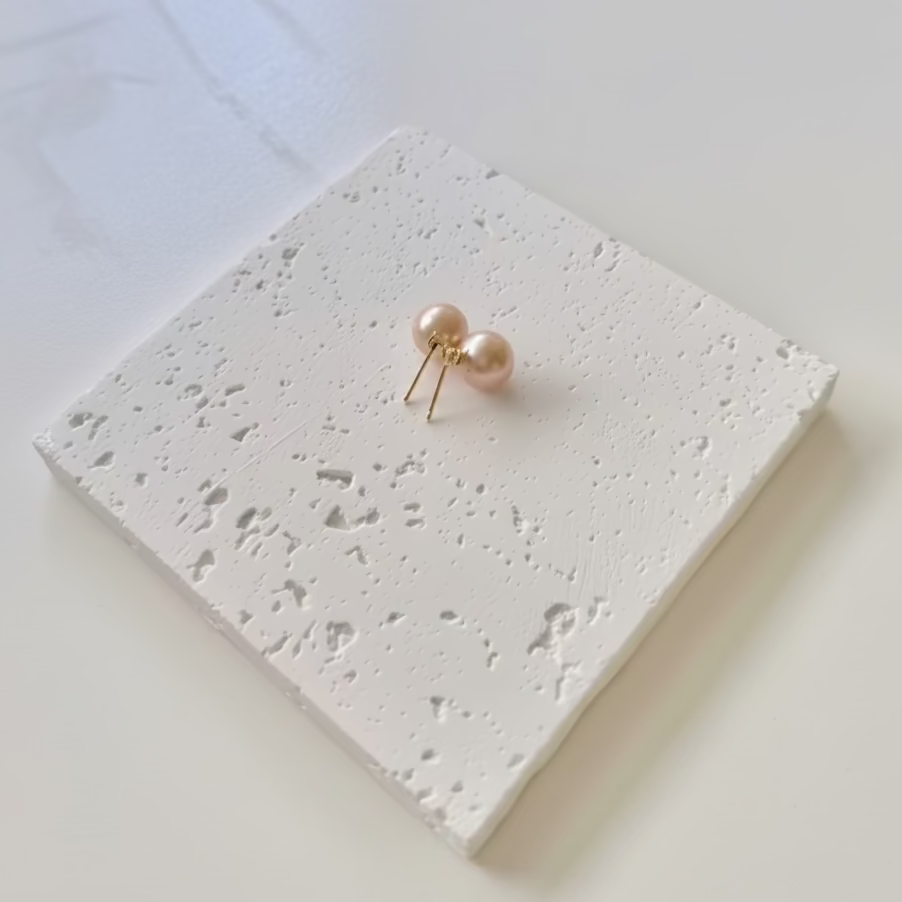 Peach pink pearl stud earrings 9-10mm natural freshwater AK round high luster 925 silver sweet color_details