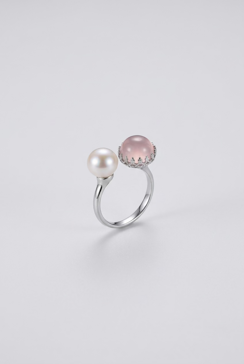 Pink Gemstone Pearl Ring 8-9mm