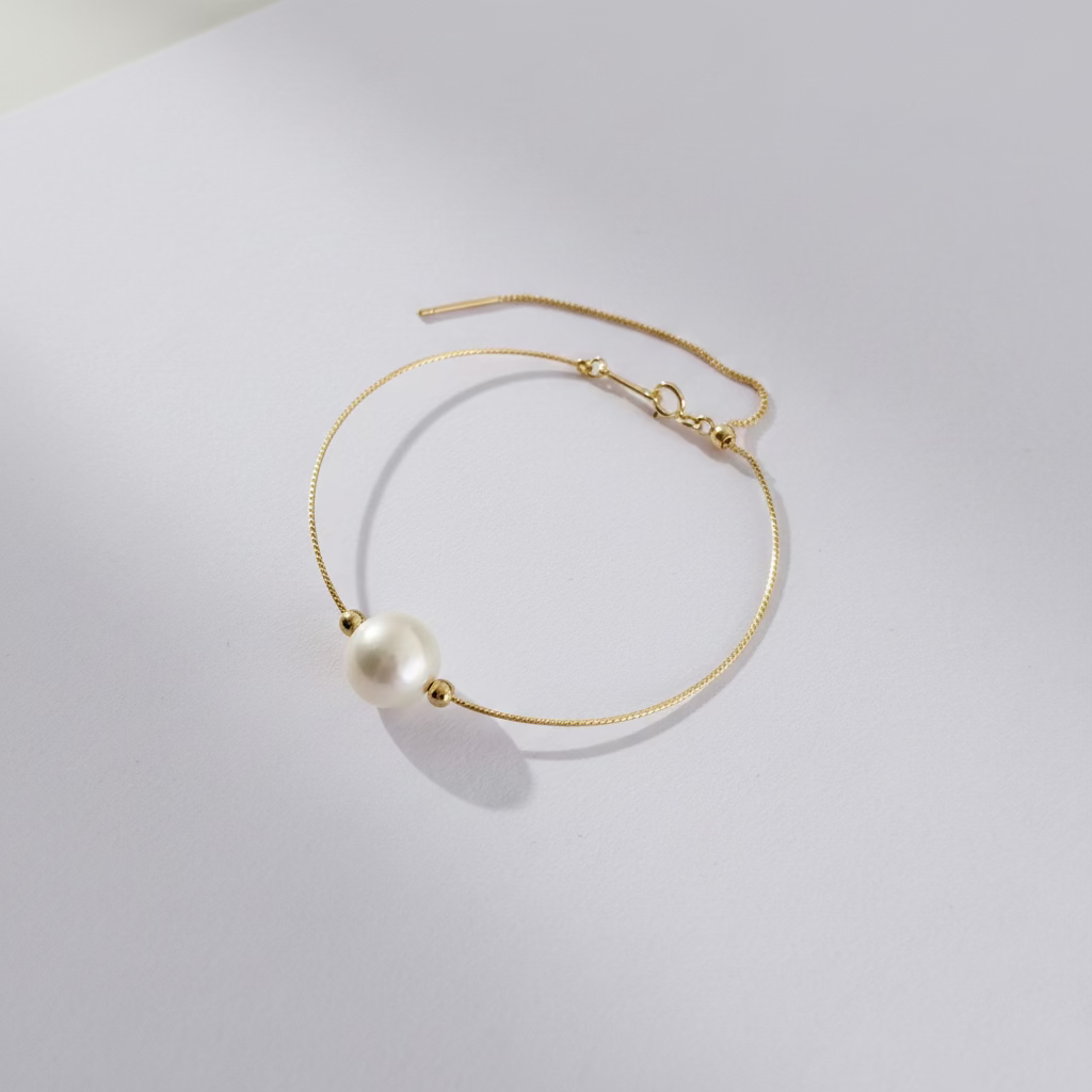 Single pearl Passepartout bracelet 10-11mm natural freshwater 925 silver gold plated chain minimalist design_01