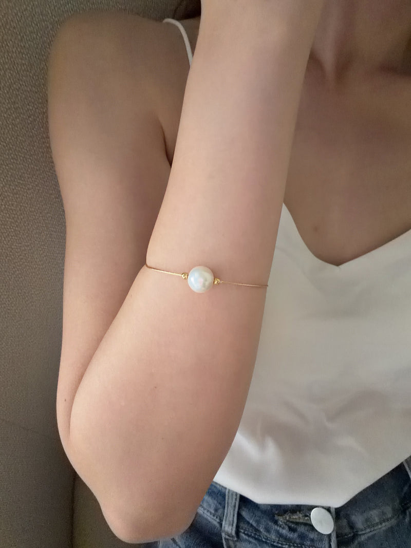 Single pearl Passepartout bracelet 10-11mm natural freshwater 925 silver gold plated chain minimalist design_model