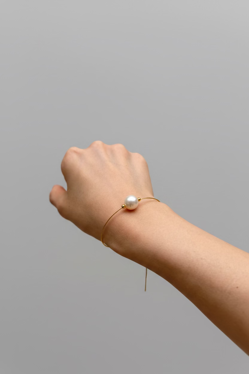 Single pearl Passepartout bracelet 10-11mm natural freshwater 925 silver gold plated chain minimalist design_model
