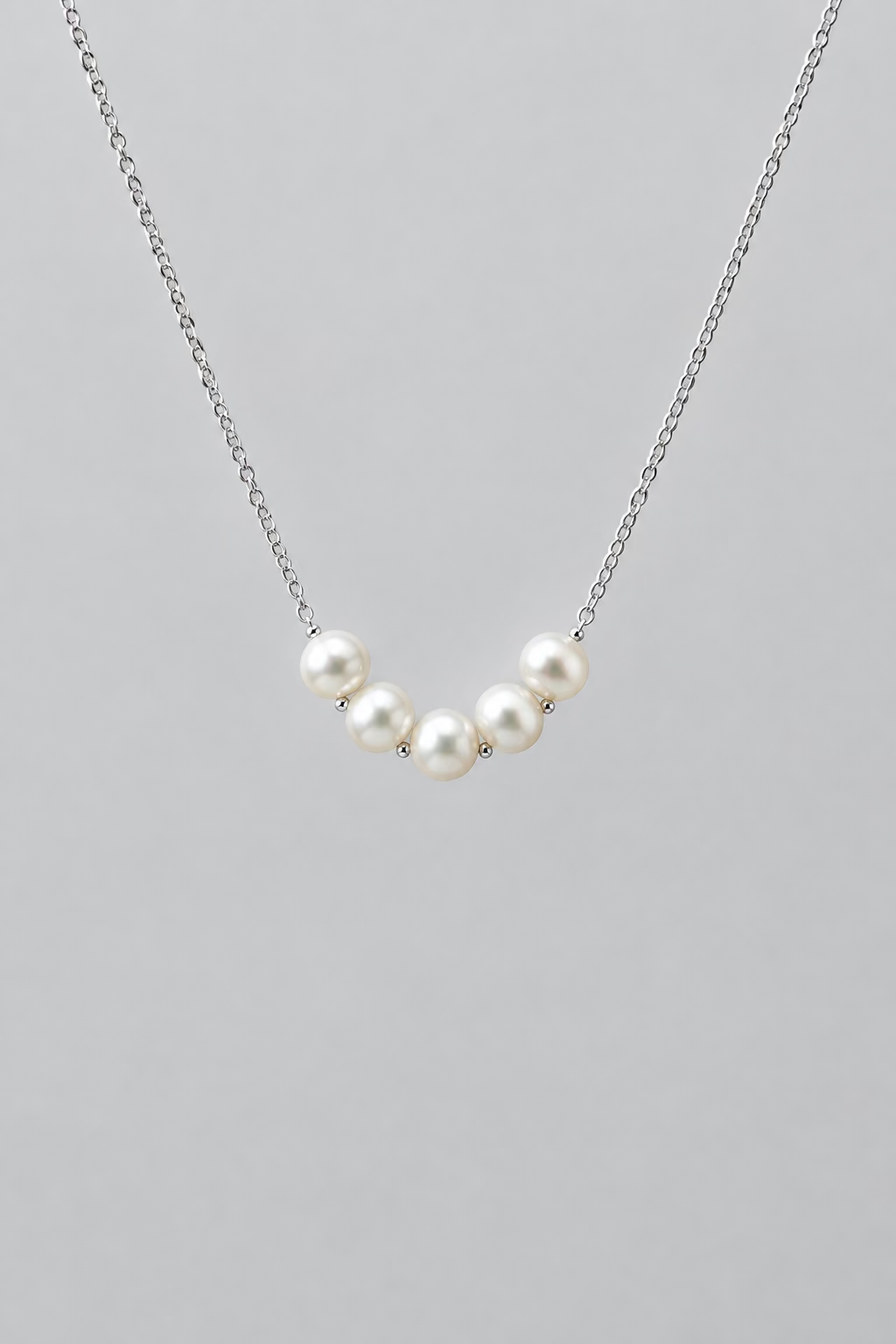 Smile chain pearl pendant with 5 freshwater pearls 6mm 925 sterling silver necklace Vera Muse