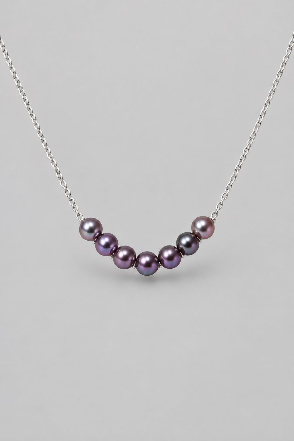 Smile curve pearl pendant with 7 Akoya purple pearls 4-5mm 925 sterling silver joyful necklace Vera Muse