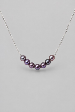 Smile curve pearl pendant with 7 Akoya purple pearls 4-5mm 925 sterling silver joyful necklace Vera Muse
