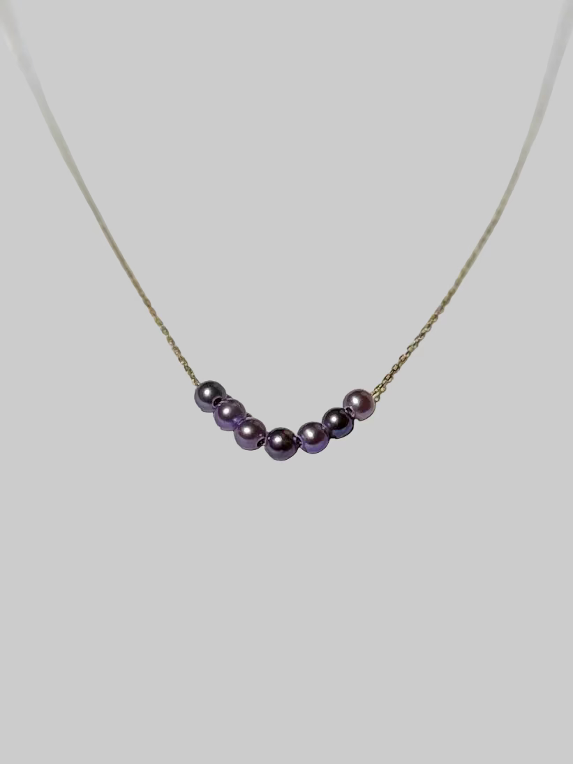 Smile curve pearl pendant with 7 Akoya purple pearls 4-5mm 925 sterling silver joyful necklace Vera Muse