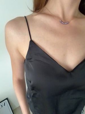 Smile curve pearl pendant with 7 Akoya purple pearls 4-5mm 925 sterling silver joyful necklace Vera Muse_model