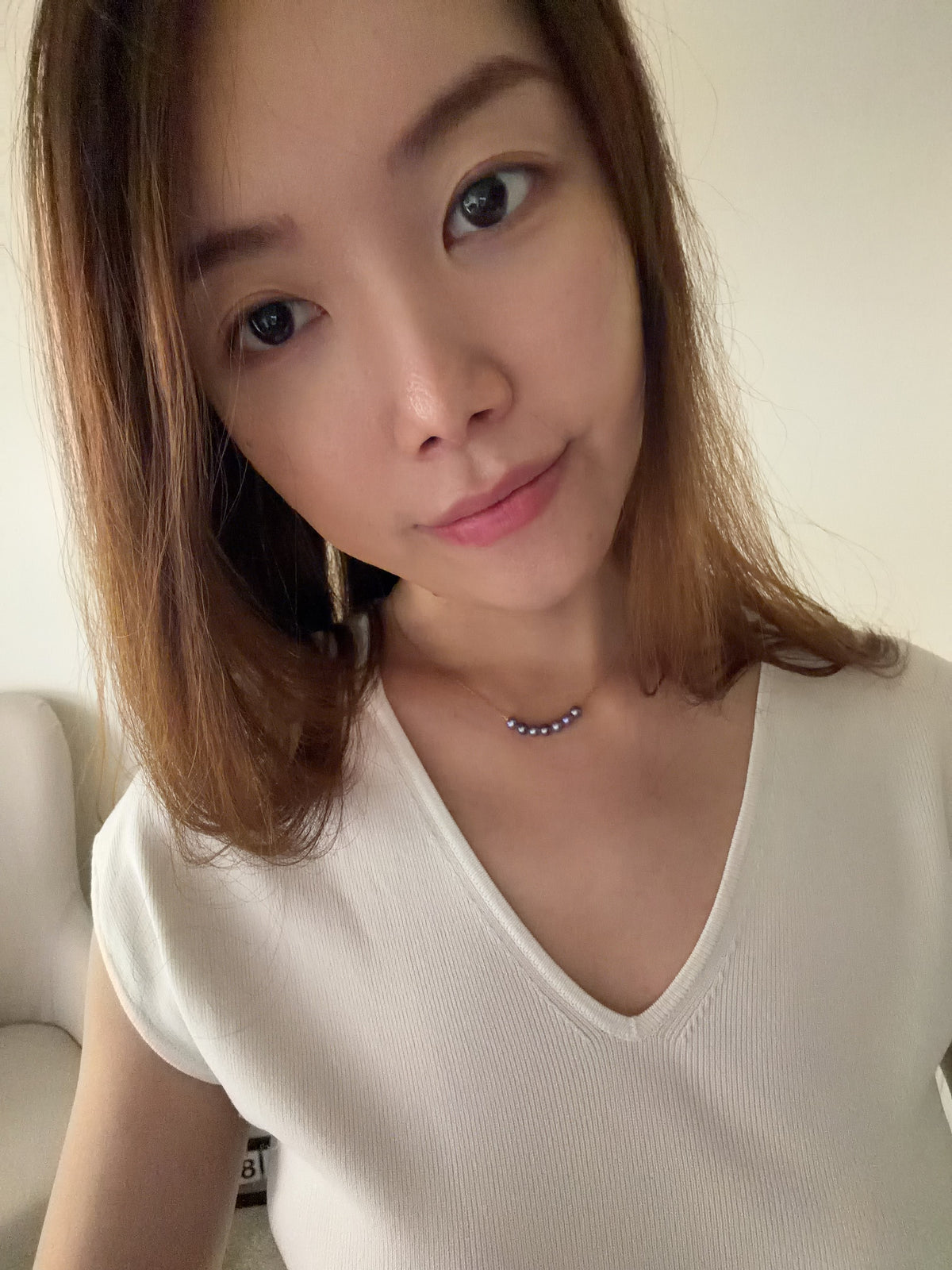 Smile curve pearl pendant with 7 Akoya purple pearls 4-5mm 925 sterling silver joyful necklace Vera Muse_model_03