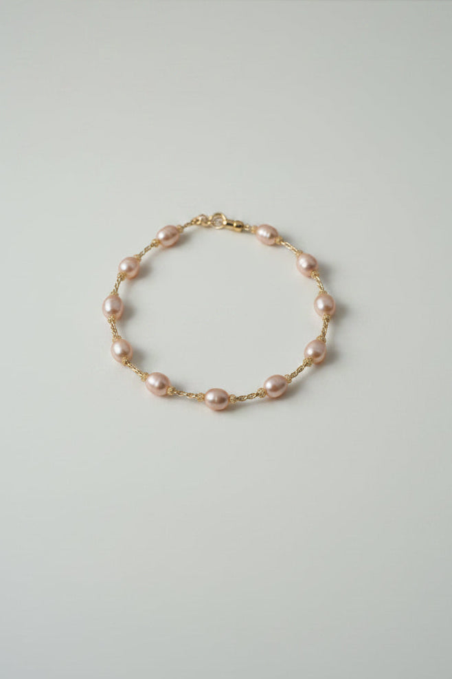 Starry sky pearl bracelet 5-6mm natural freshwater pink purple pearls spaced chain design Vera Muse