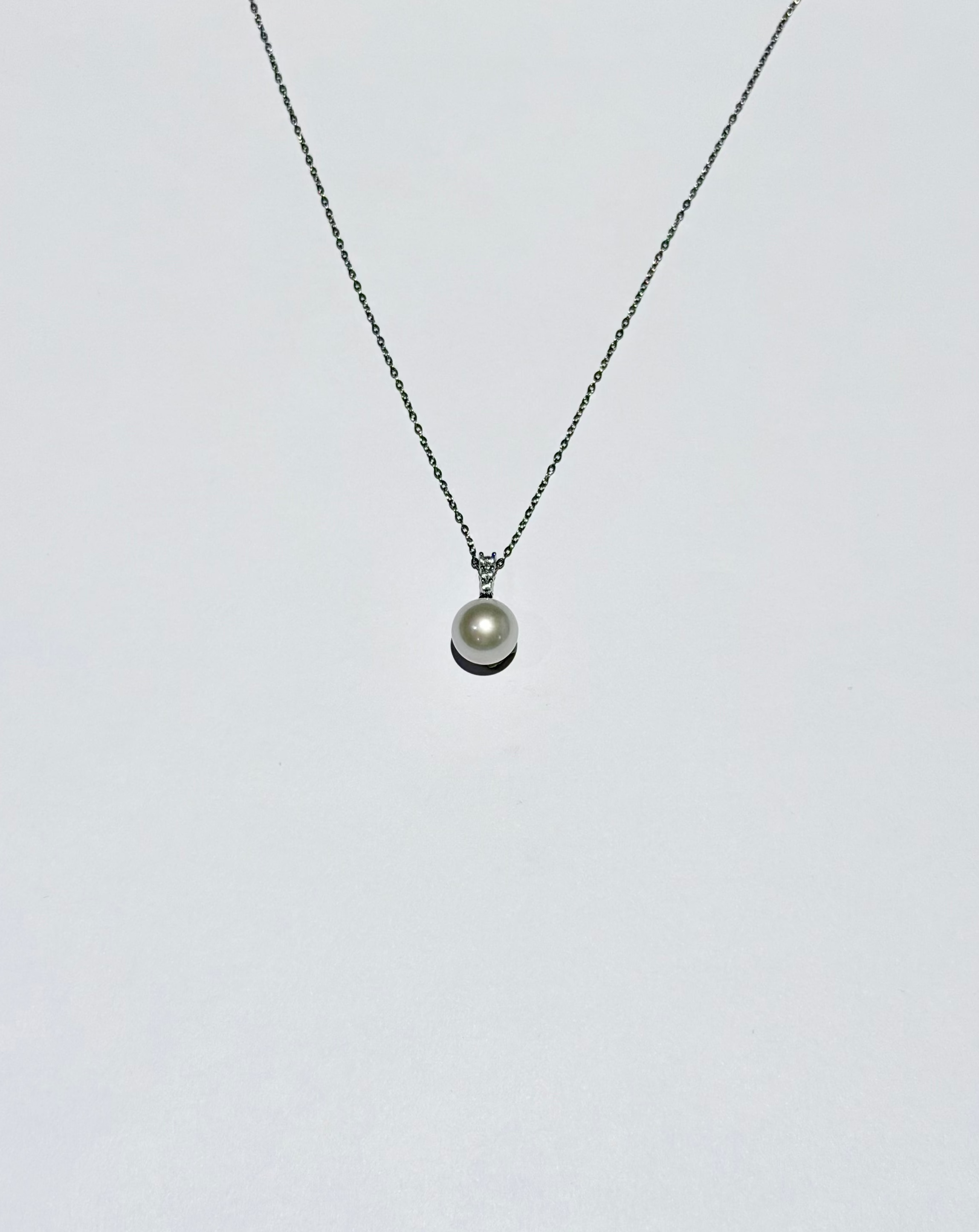 Three diamond style pearl pendant 10mm natural freshwater pearl 925 sterling silver with cz accents classic necklace_主圖