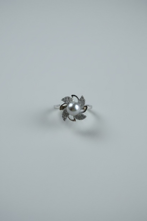 Windmill pearl ring 5-6mm saltwater Akoya quality round pearl 925 sterling silver four-blade lucky design