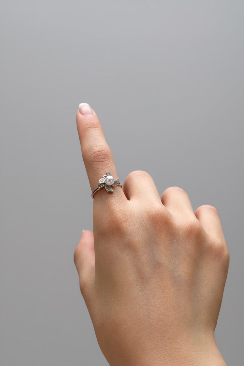 Windmill pearl ring 5-6mm saltwater Akoya quality round pearl 925 sterling silver four-blade lucky design_model