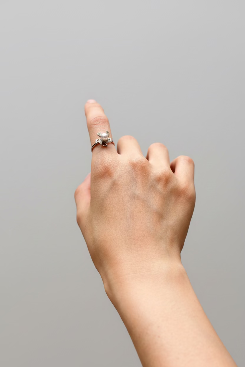 Windmill pearl ring 5-6mm saltwater Akoya quality round pearl 925 sterling silver four-blade lucky design_model_02
